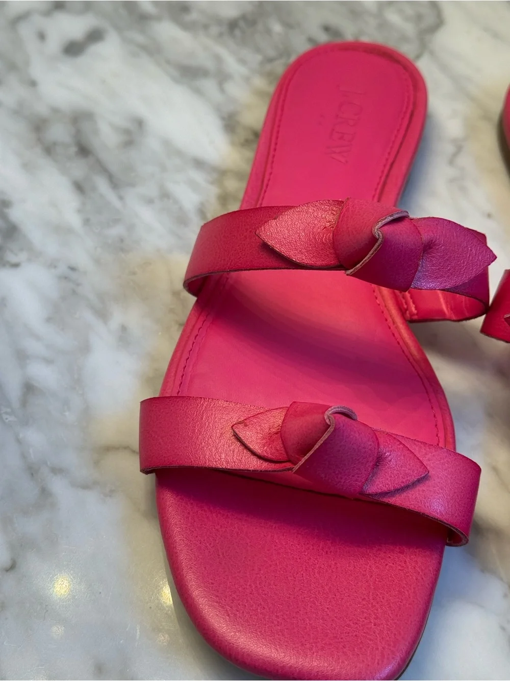 J. Crew Pink Double Knot Sandals Flats Size 7 Hot Pink Vacation Summer